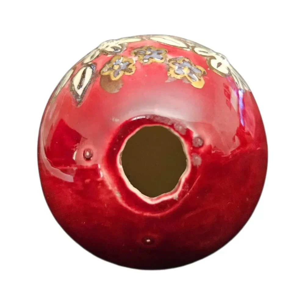 Hand Painted Red Ceramic Decorative Egg Floral Art Glossy Display Decor